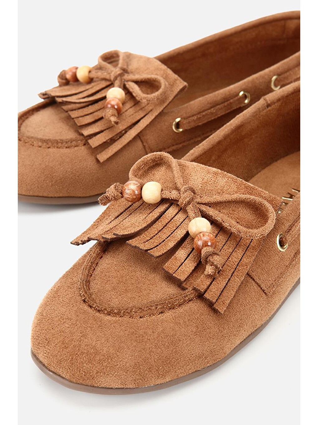 Kahverengi Kadın Taba Süet Fiyonk Detaylı Bağcıklı Loafer-3