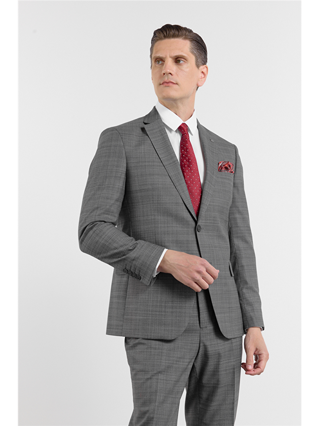 Gri Füme Mono Yaka Esnek 6 Drop Slim Fit Classic Takım Elbise 1001255160-1