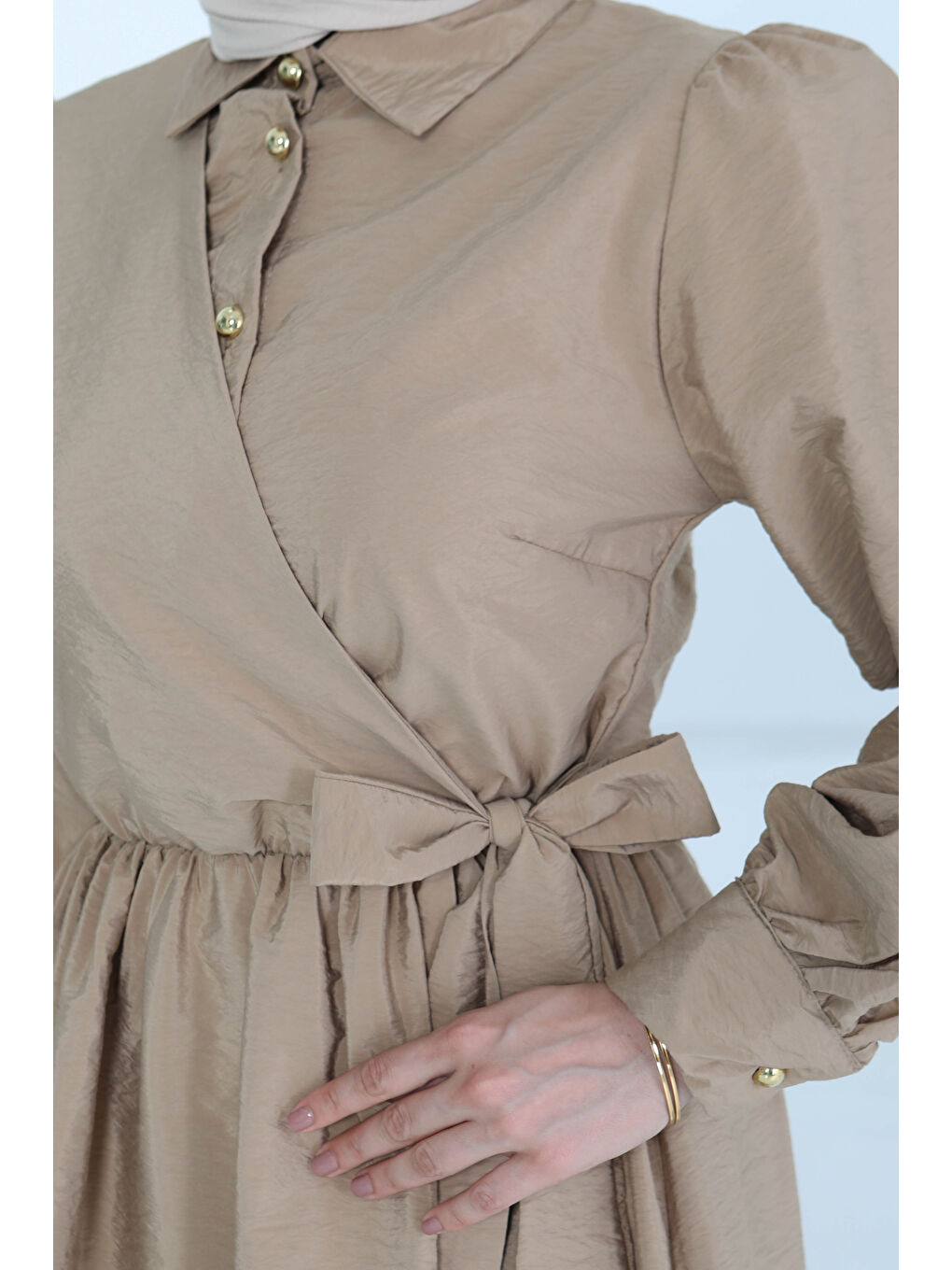 Bej Bağlamalı Elbise Vizon - 27186-4