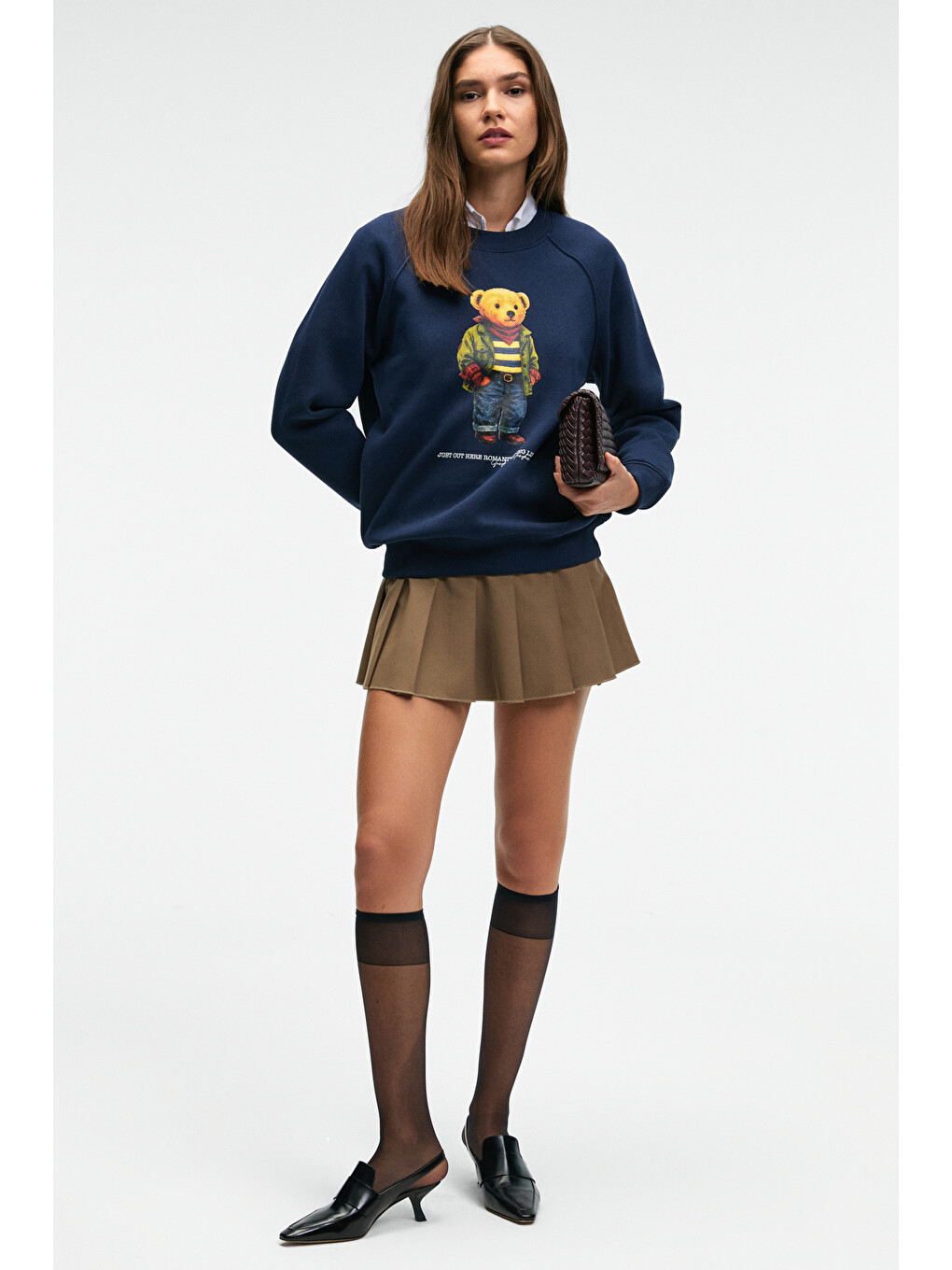 Aelorıa Kadın Önü Baskılı Reglan Kol Oversize Lacivert Sweatshirt-3