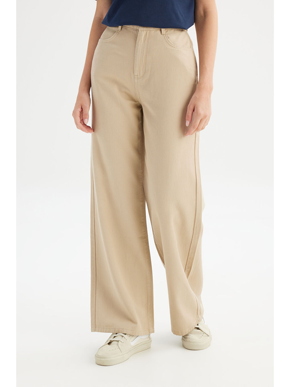 Bej Straight Fit Normal Bel Cepli Pantolon-1