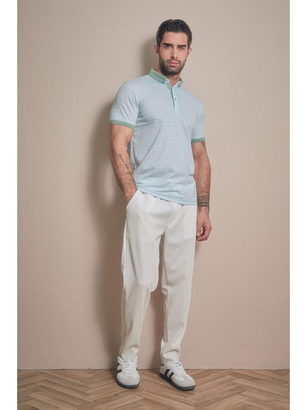 Turkuaz Baskılı Polo Yaka Tişört-2