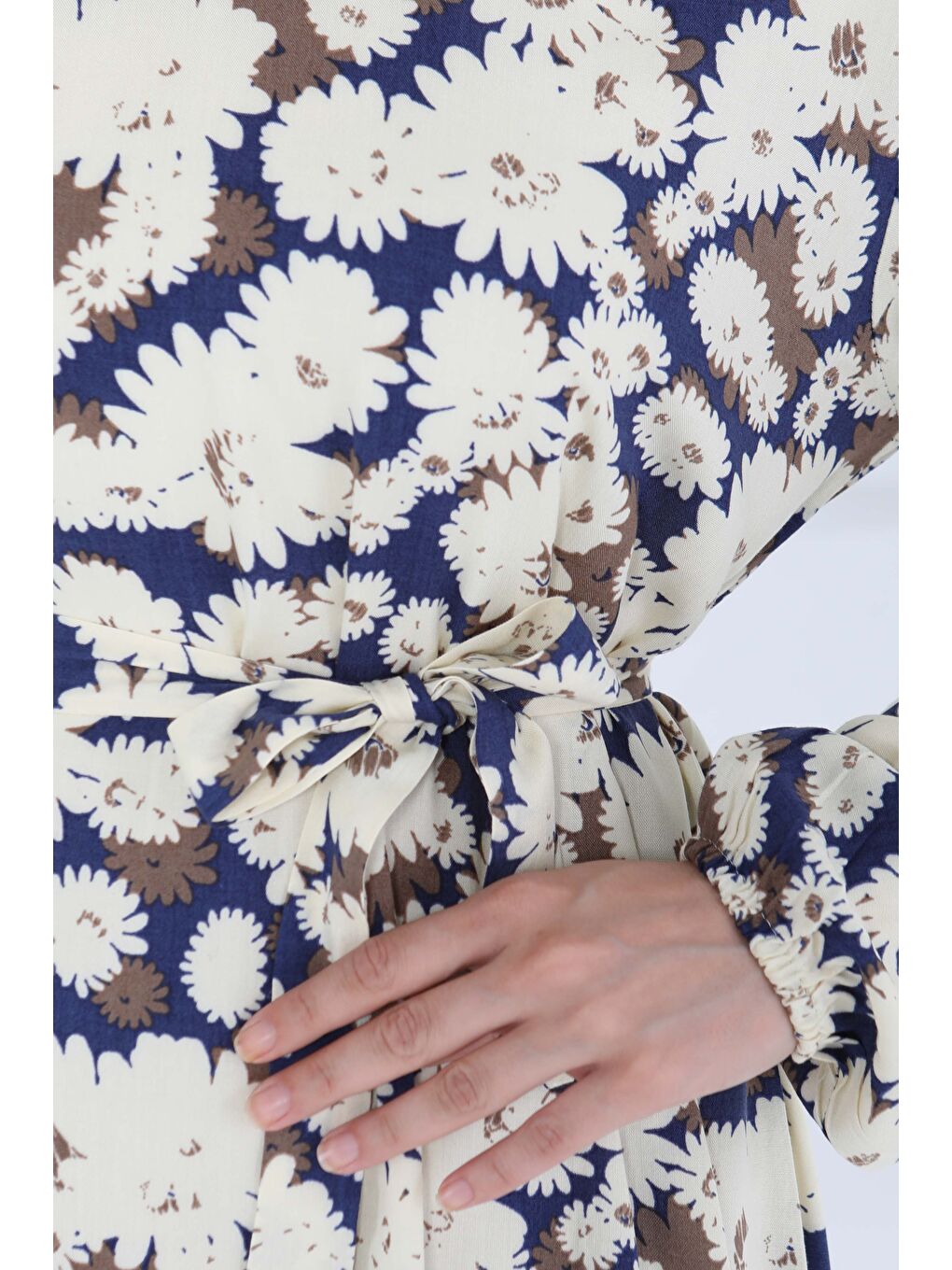 Çiçek Desenli Elbise Lacivert - 27190-4