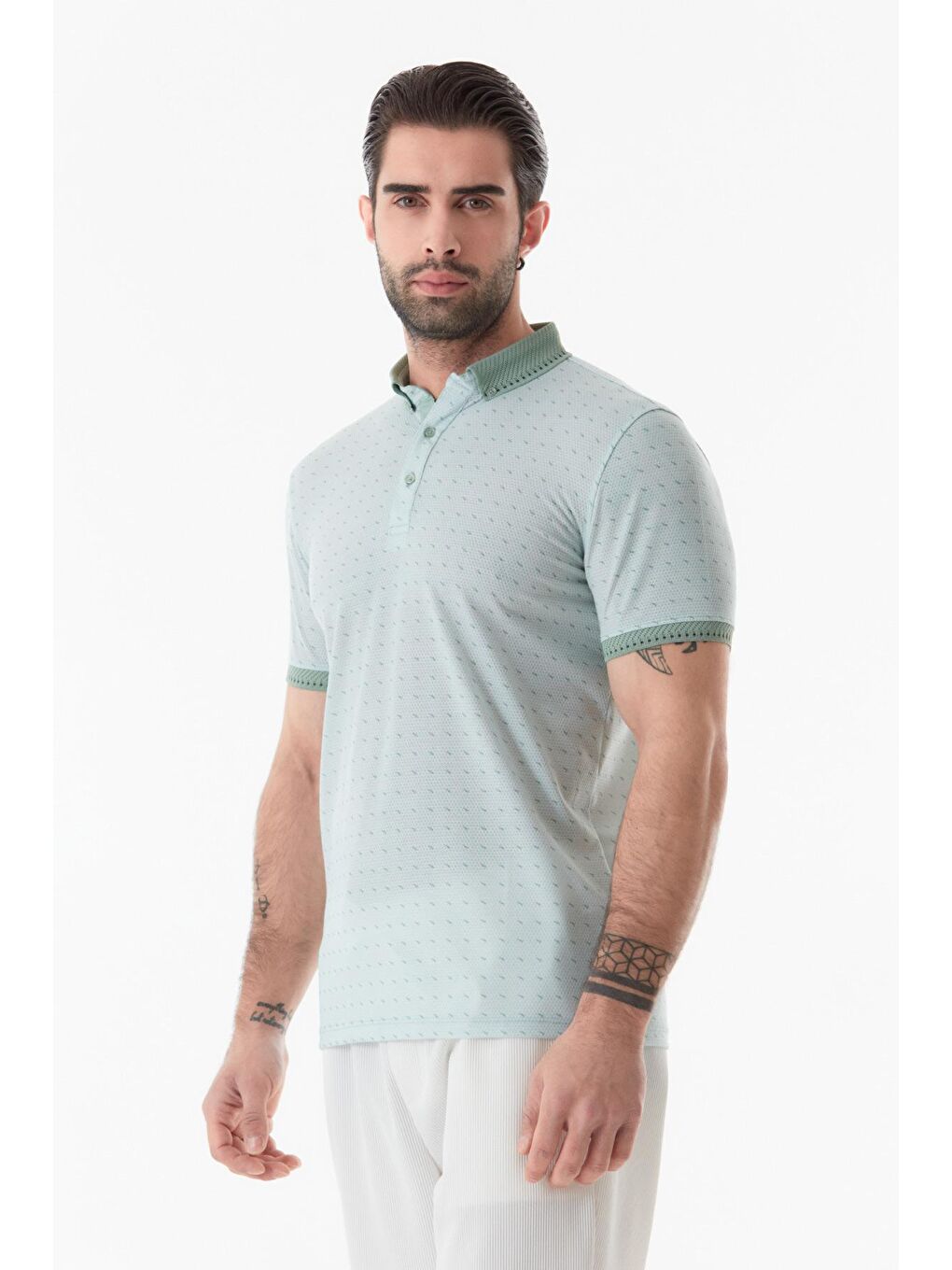 Turkuaz Baskılı Polo Yaka Tişört-3