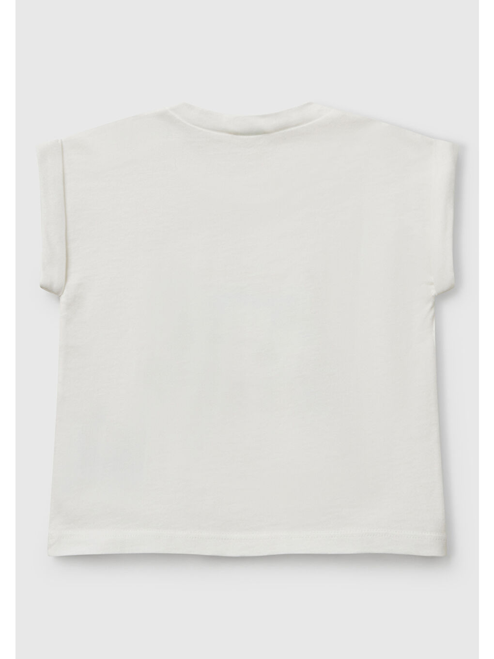 Bebek Beyaz Mix Önü Baskılı Manşetli T-Shirt-1
