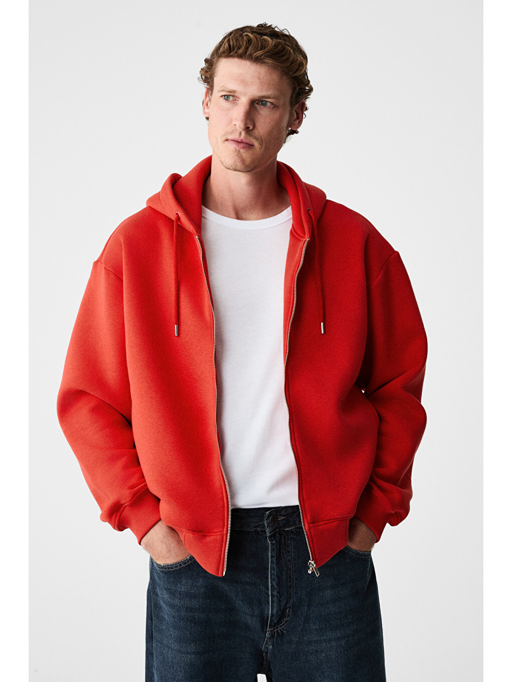 Ashby Erkek Kapüşonlu Fermuarlı Cepli Kordonlu Boxy Kalıp Kırmızı Sweatshirt-1