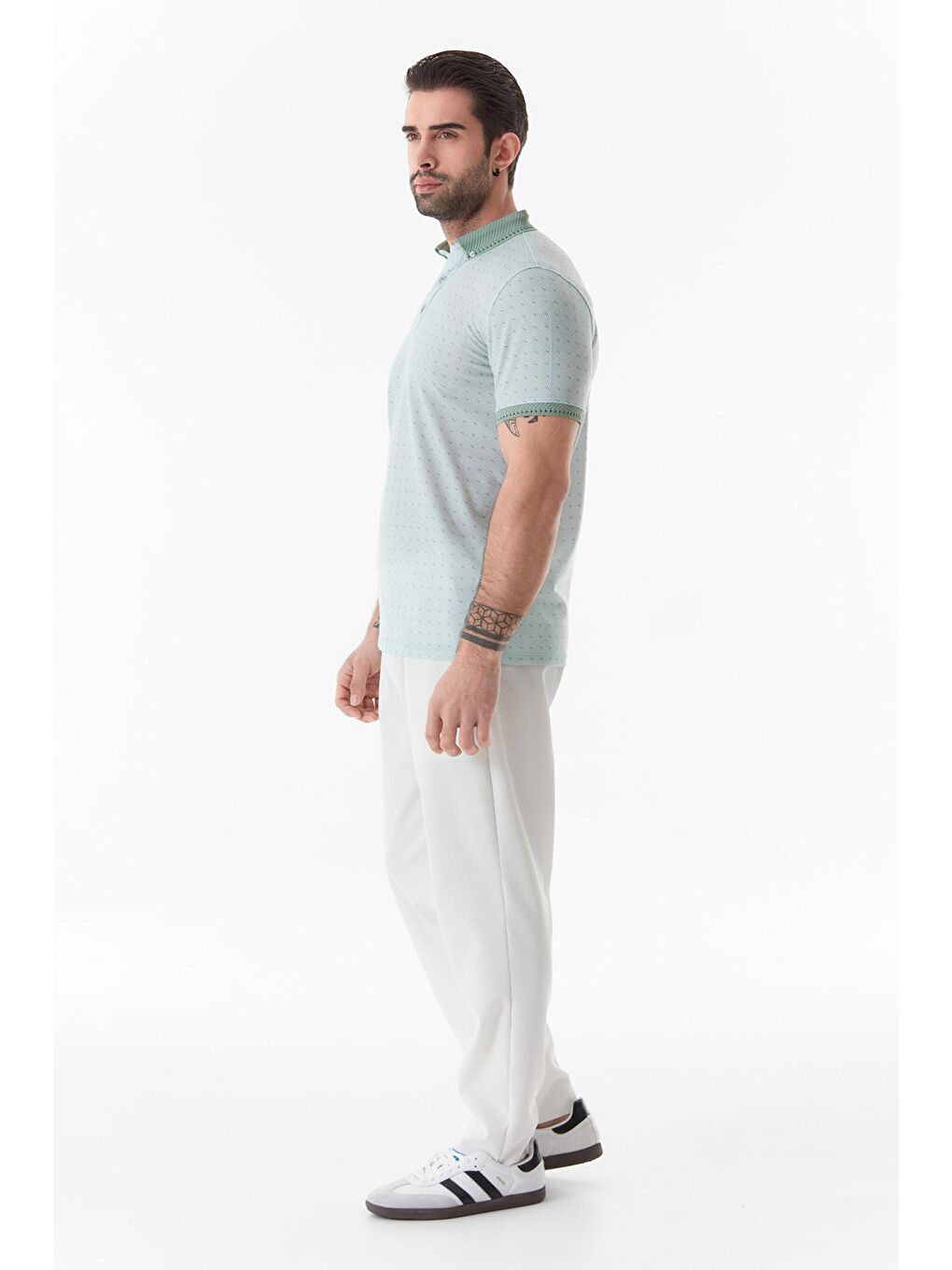 Turkuaz Baskılı Polo Yaka Tişört-4