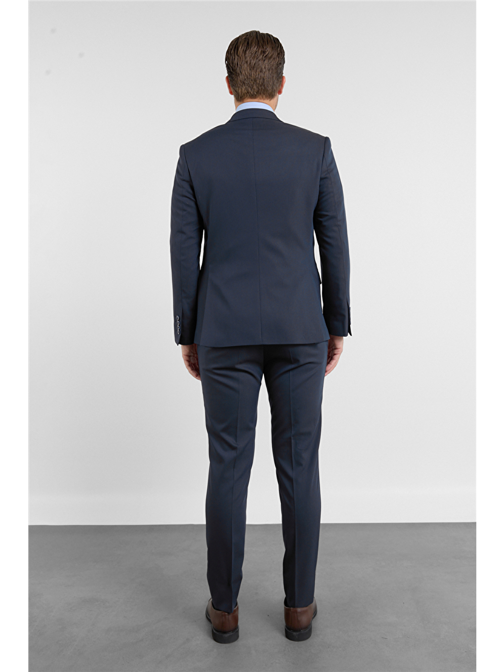 Lacivert Kılıç Yaka Kendinden Desenli 6 Drop Slim Fit Esnek Takım Elbise 1001260158-4