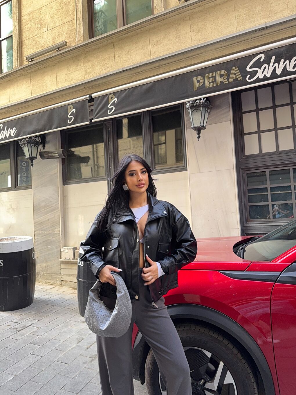 Siyah Bel Lastik Detay Deri Ceket-1