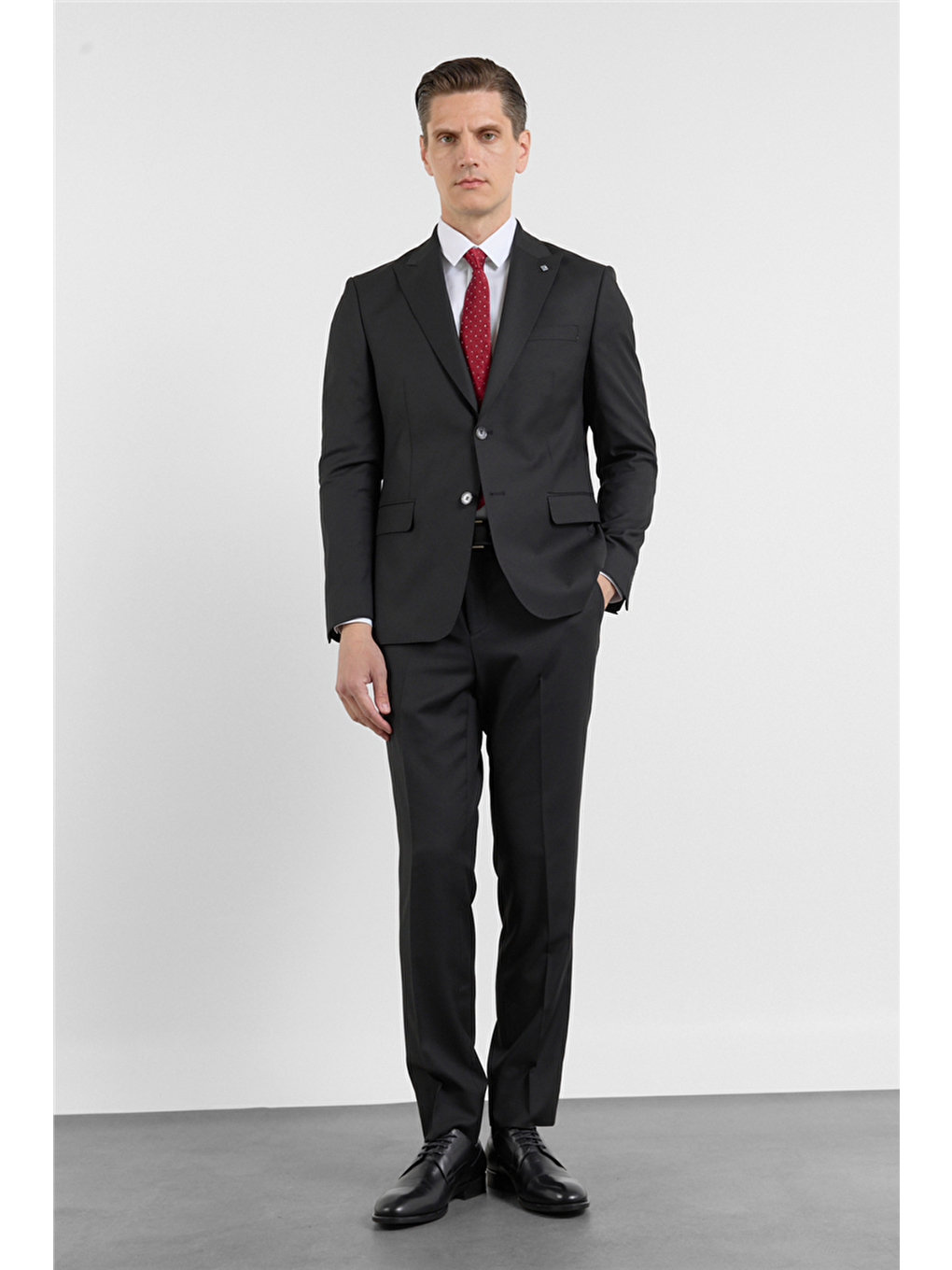 Siyah Kılıç Yaka Düz Desen 6 Drop Slim Fit Esnek Takım Elbise 1001260153-1