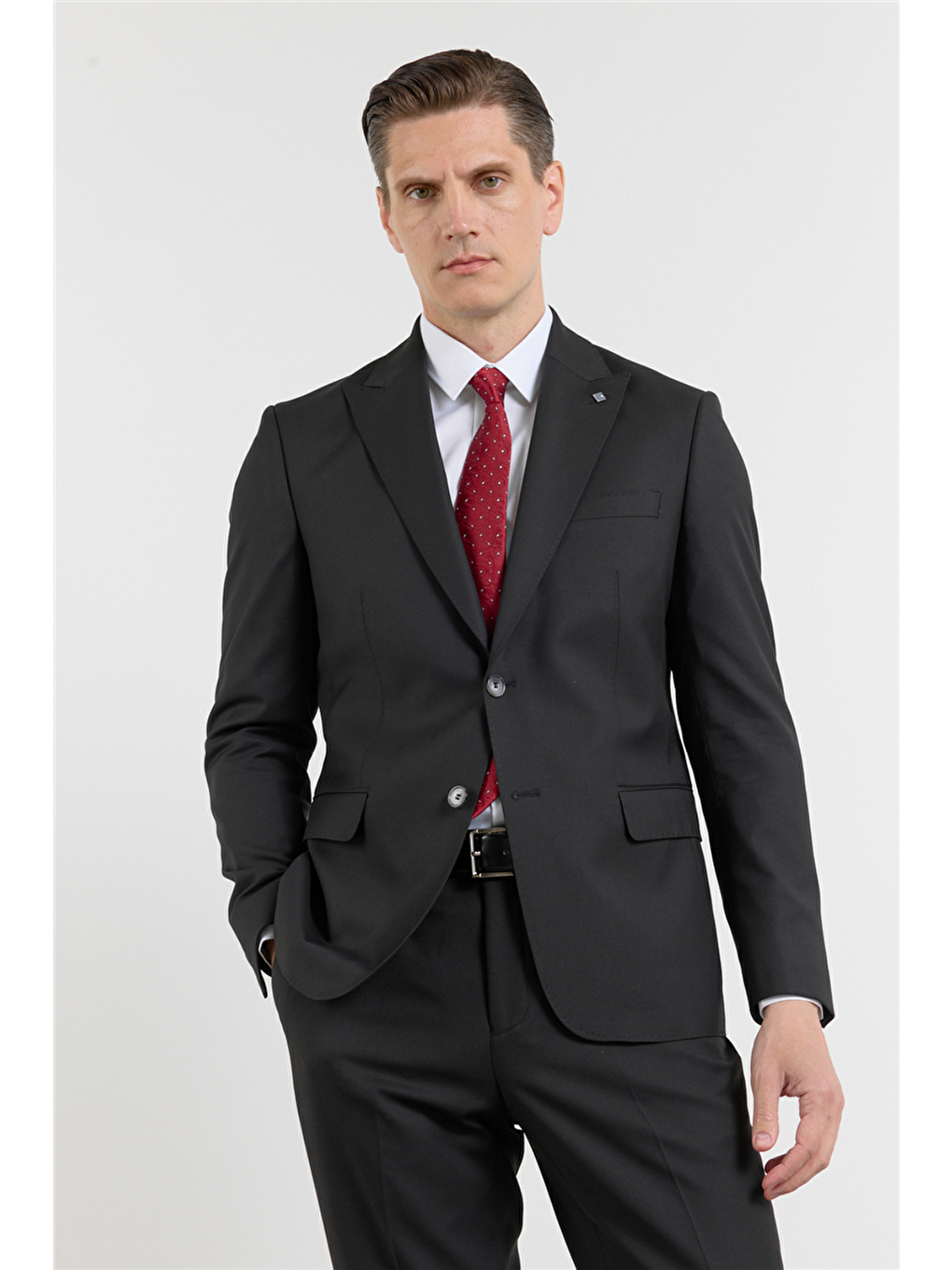 Siyah Kılıç Yaka Düz Desen 6 Drop Slim Fit Esnek Takım Elbise 1001260153-2