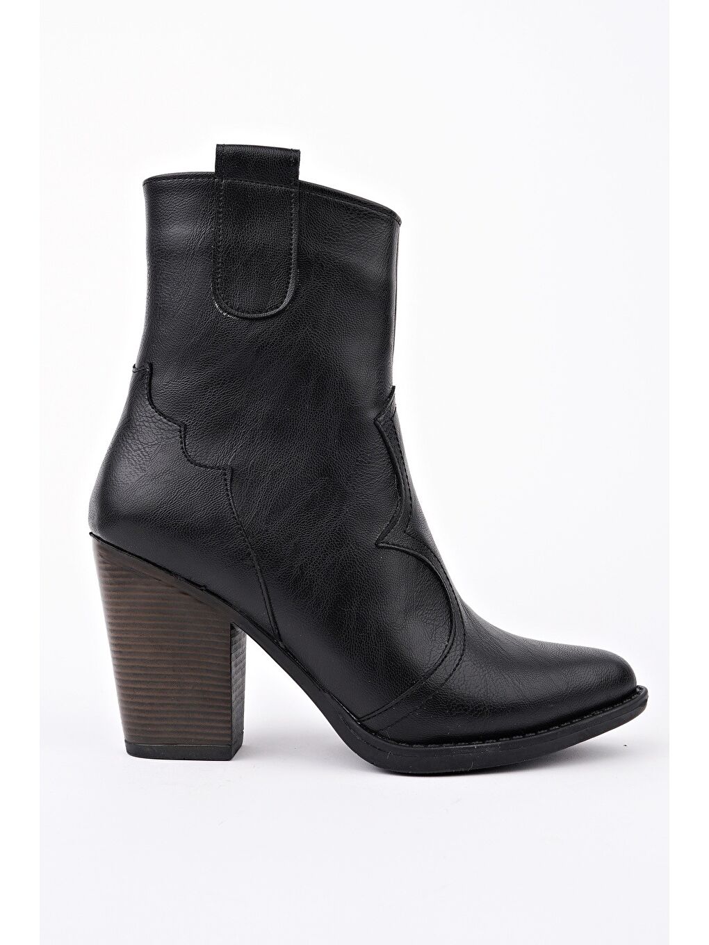 Siyah WESTON Sivri Burun Dikiş Detaylı Fermuarlı Kalın Topuklu Kovboy Kadın Bot