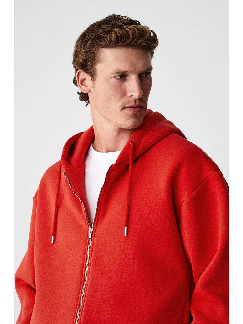 Ashby Erkek Kapüşonlu Fermuarlı Cepli Kordonlu Boxy Kalıp Kırmızı Sweatshirt-3
