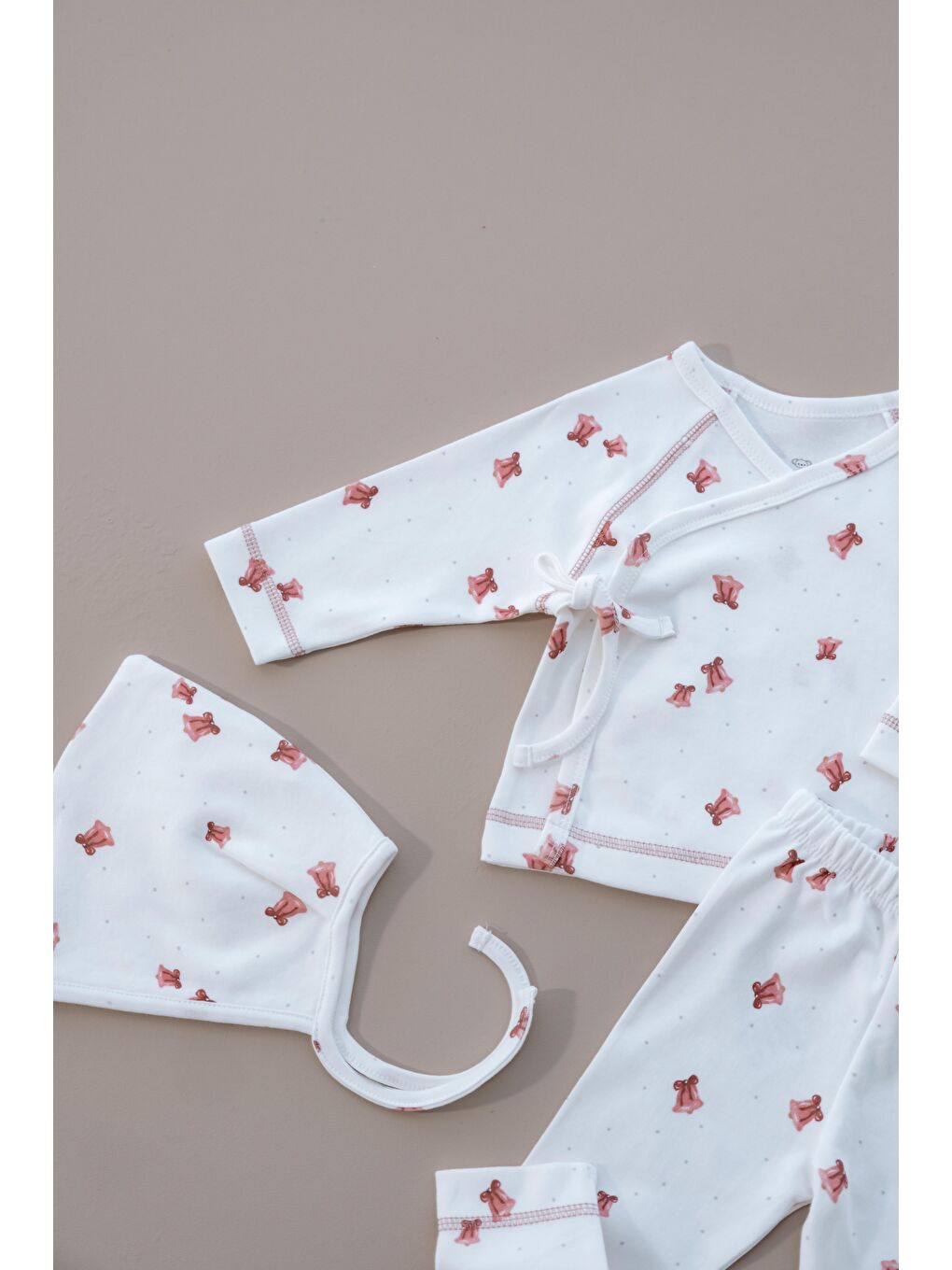 Beyaz Çan Baskılı Pure Hug Serisi Kruvaze 3'Lü Takım-2