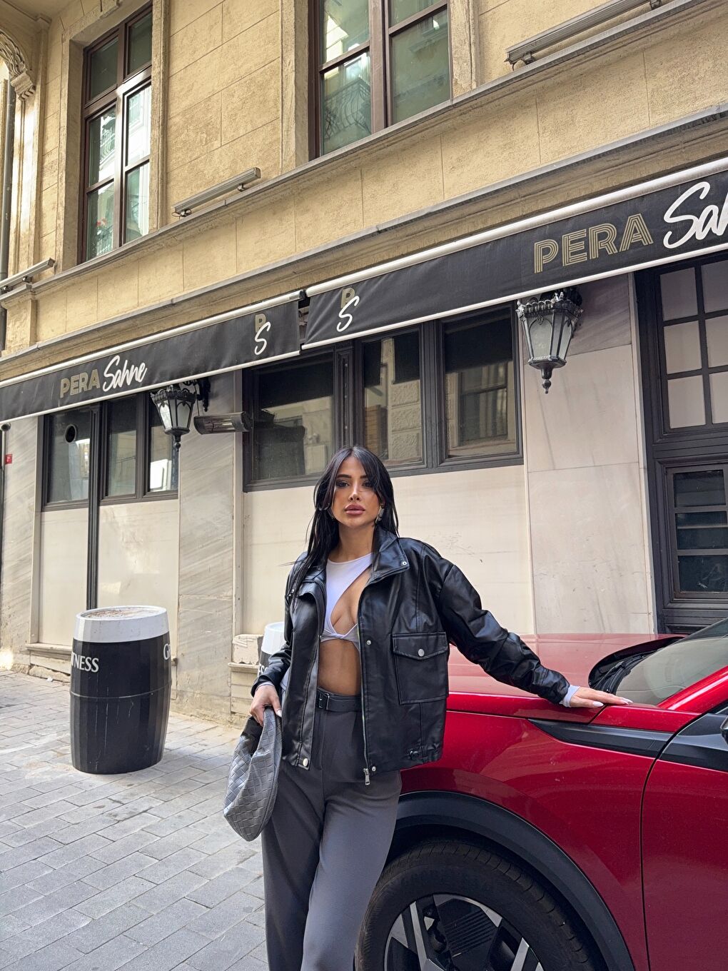 Siyah Bel Lastik Detay Deri Ceket-2