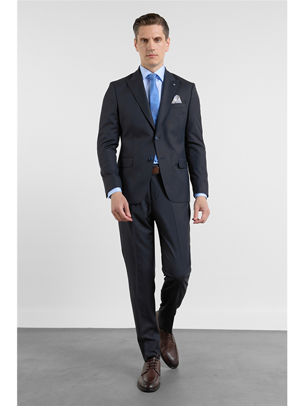 Lacivert Kılıç Yaka Düz Desen 6 Drop Slim Fit Esnek Takım Elbise 1001260153