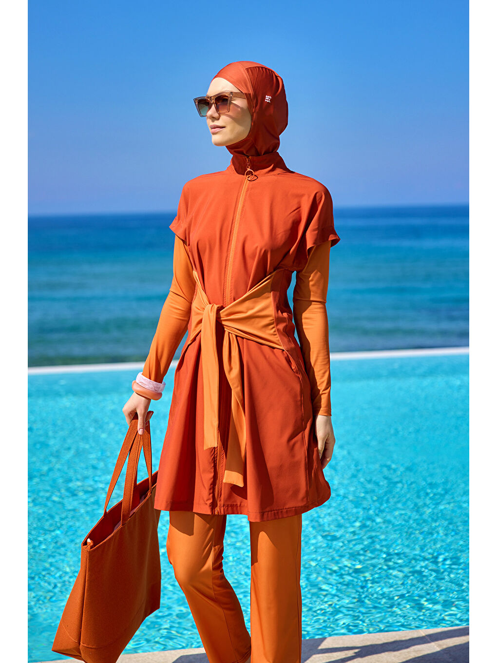 Tam Kapalı Tesettür Mayo M2523-2 Turuncu-1