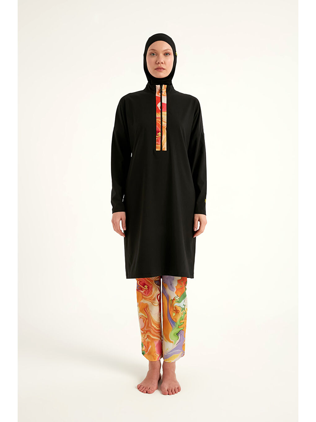 Siyah Tam Kapalı Tesettür Mayo Anne-Kız Kombinli M2525-2