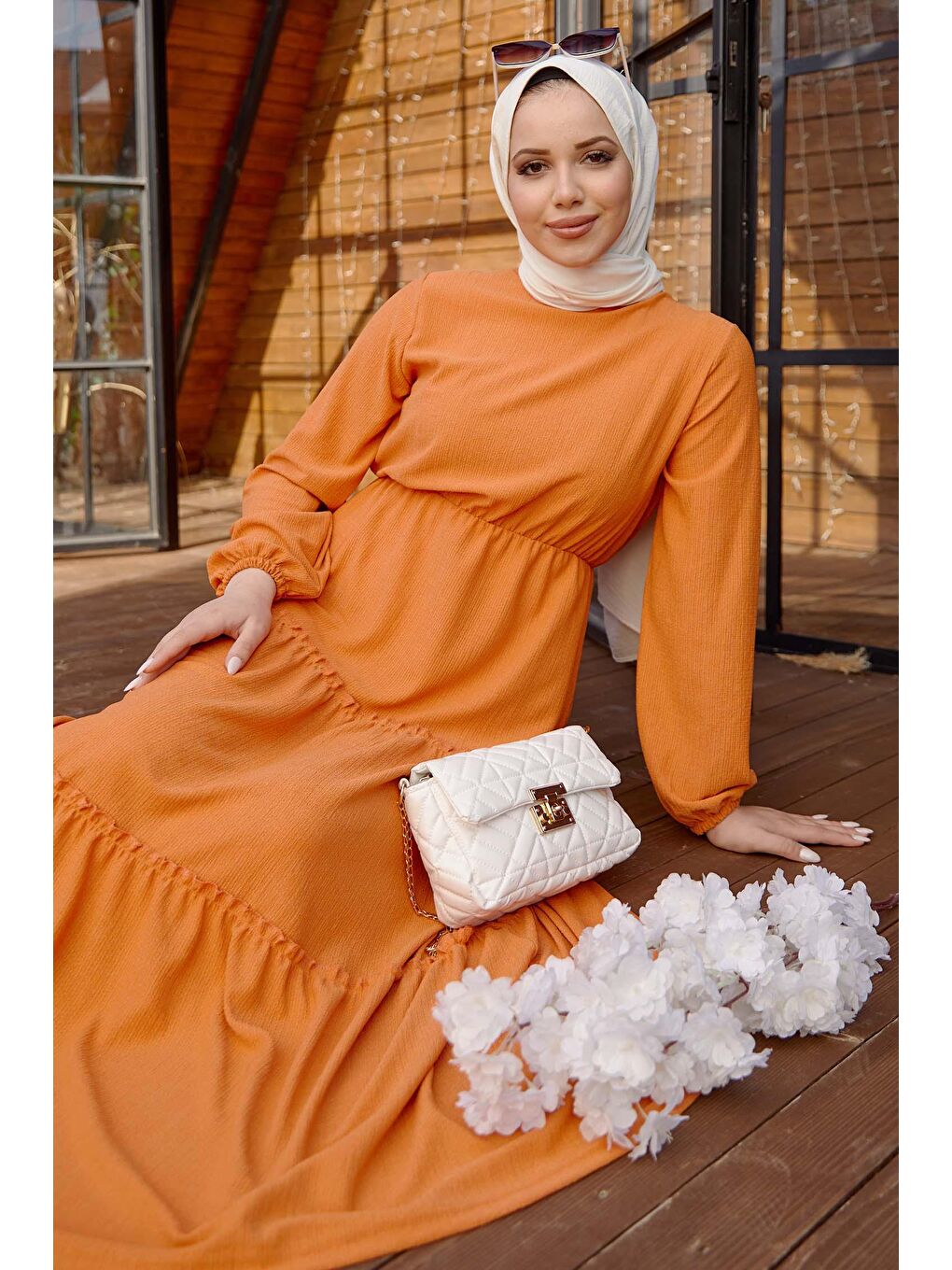 Bisiklet Yaka Kadın Turuncu Elbise - 11433