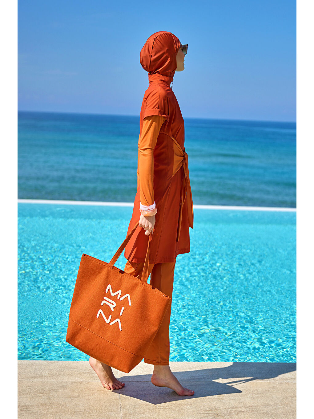 Tam Kapalı Tesettür Mayo M2523-2 Turuncu-3