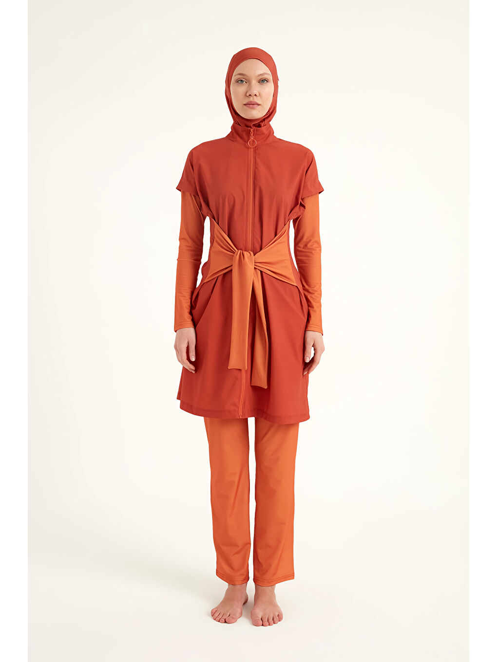 Tam Kapalı Tesettür Mayo M2523-2 Turuncu-4