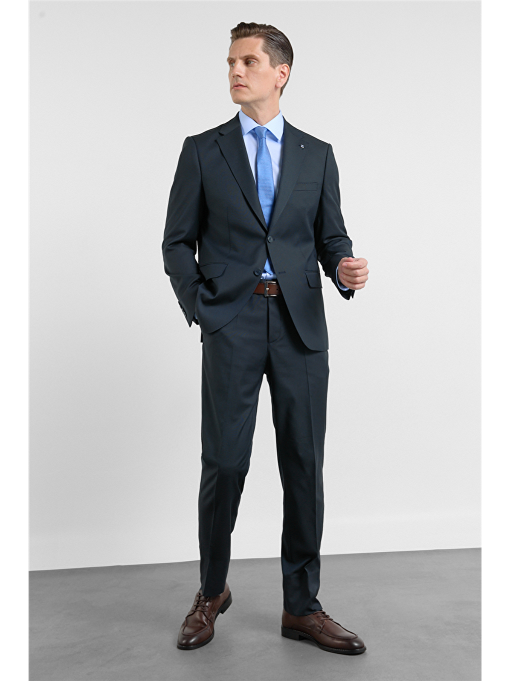 Lacivert Mono Yaka Düz Desen 6 Drop Comfort Fit Esnek Bel Takım Elbise 1001260151-1