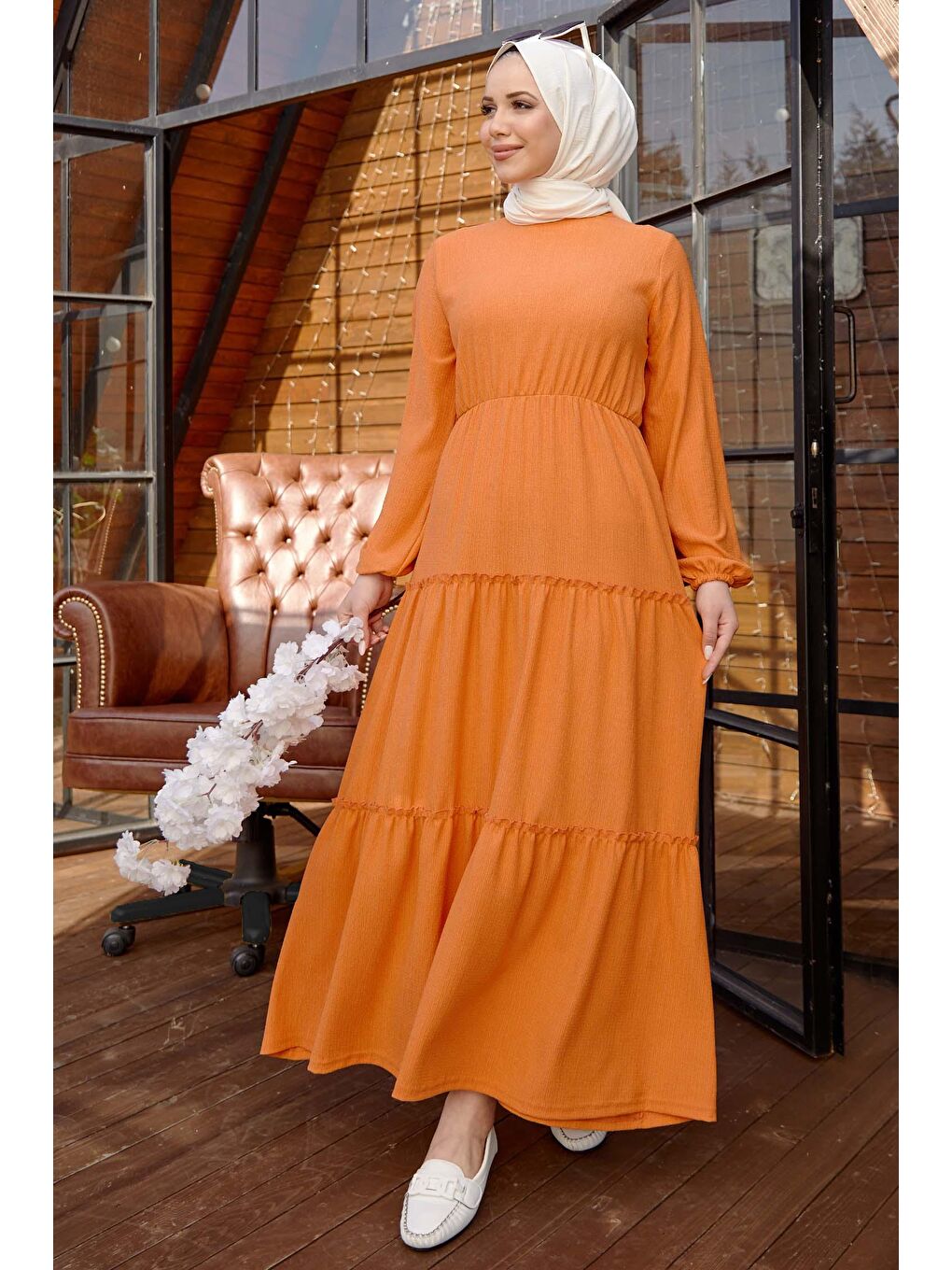 Bisiklet Yaka Kadın Turuncu Elbise - 11433-1