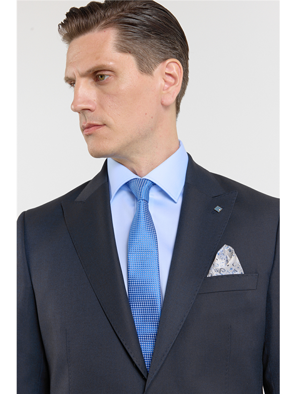 Lacivert Kılıç Yaka Düz Desen 6 Drop Slim Fit Esnek Takım Elbise 1001260153-3