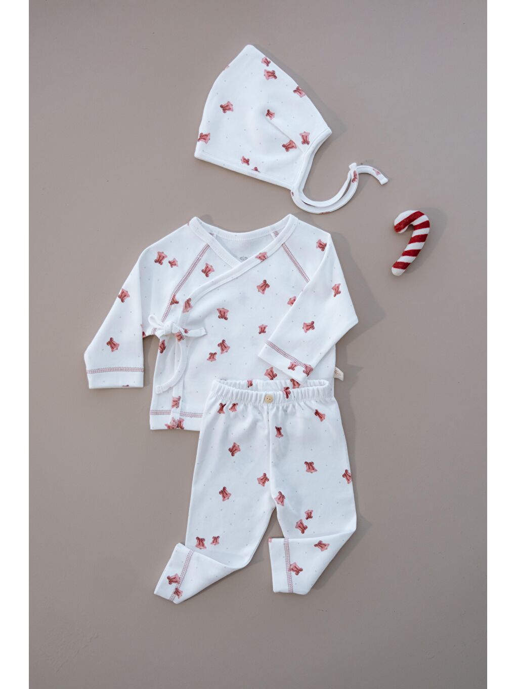 Beyaz Çan Baskılı Pure Hug Serisi Kruvaze 3'Lü Takım-5