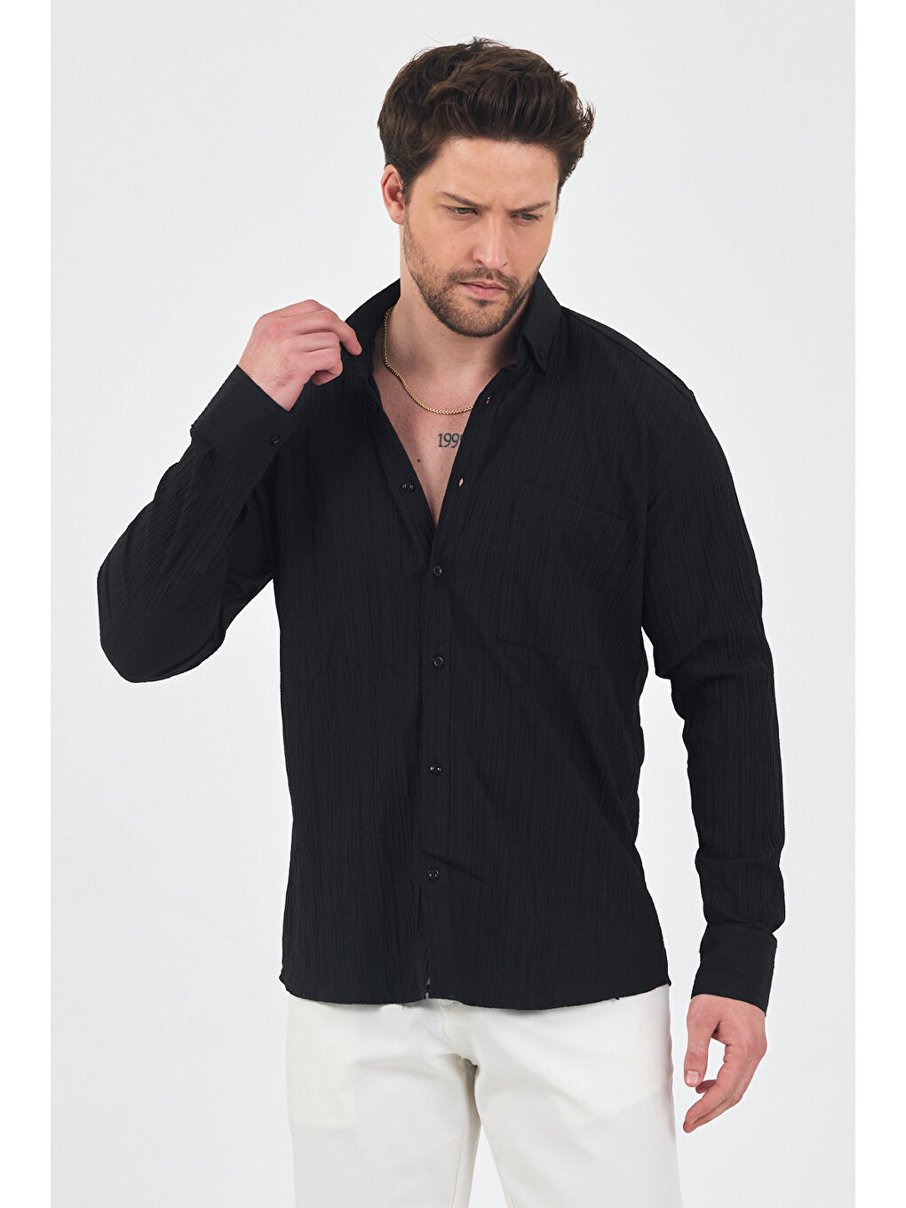 Erkek Krinkıl Siyah Gömlek-1