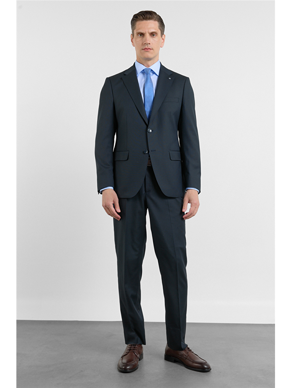 Lacivert Mono Yaka Düz Desen 6 Drop Comfort Fit Esnek Bel Takım Elbise 1001260151-2