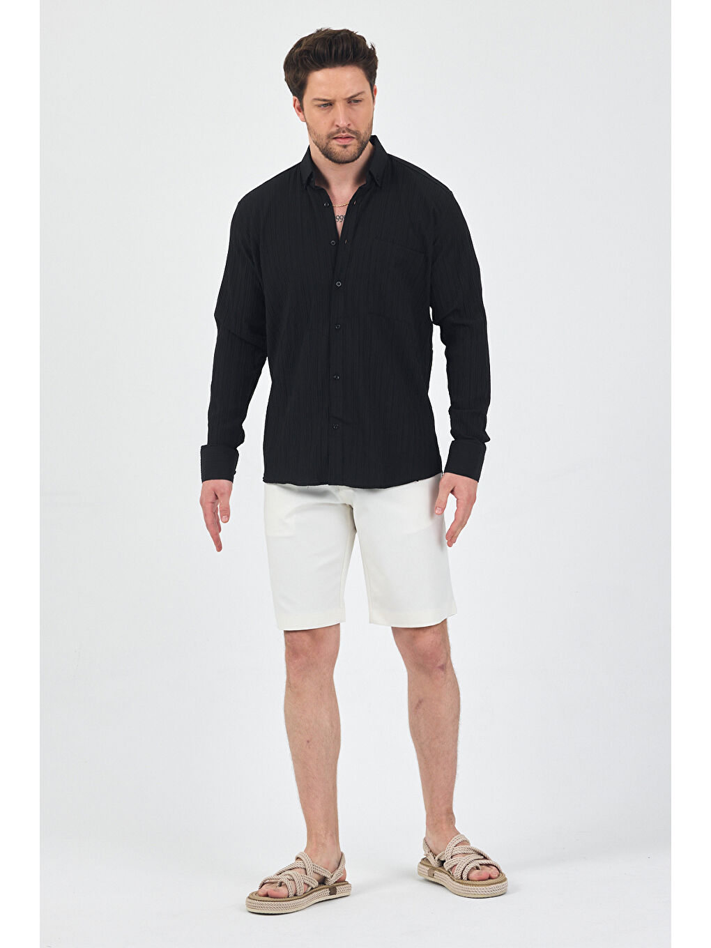 Erkek Krinkıl Siyah Gömlek-2