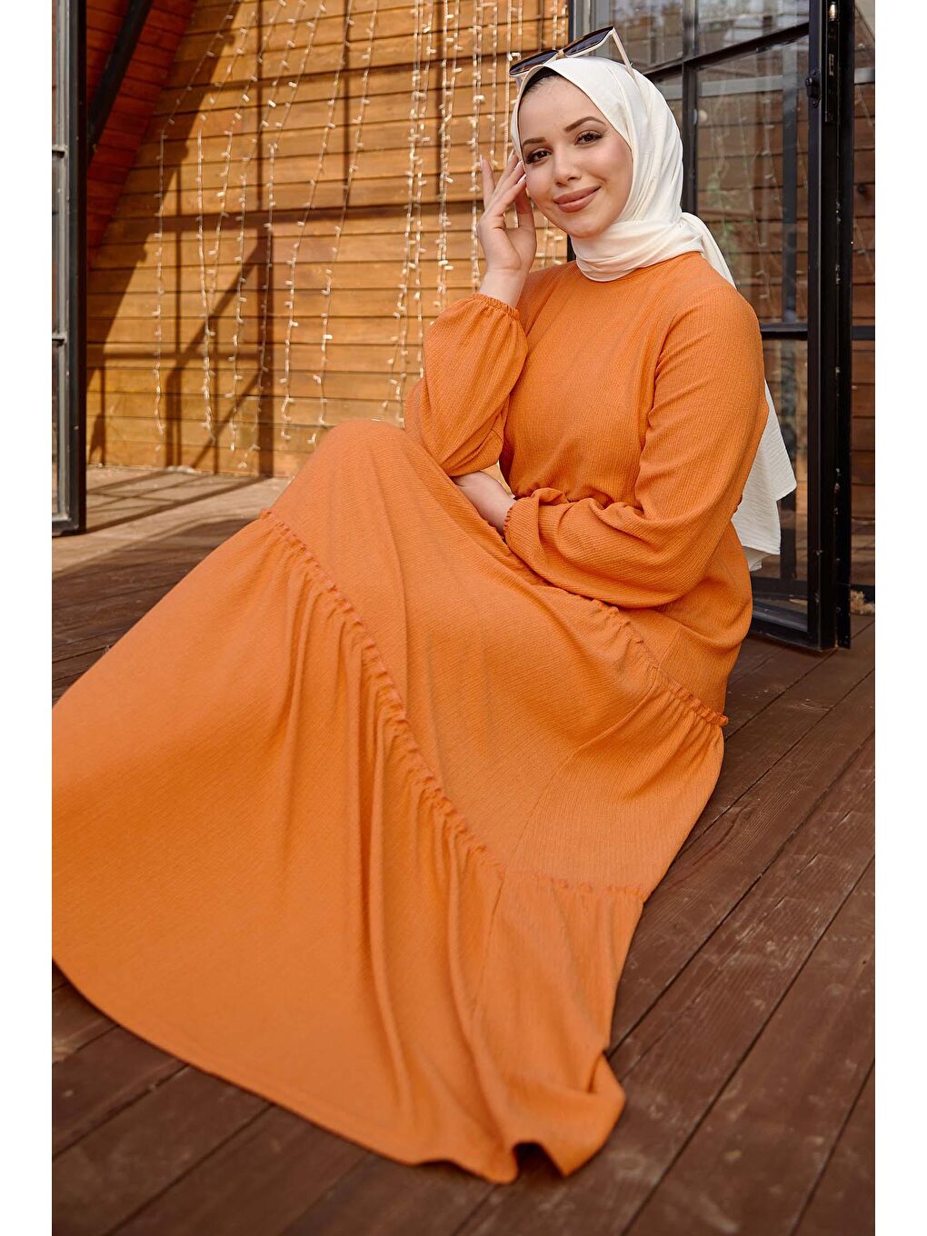 Bisiklet Yaka Kadın Turuncu Elbise - 11433-2