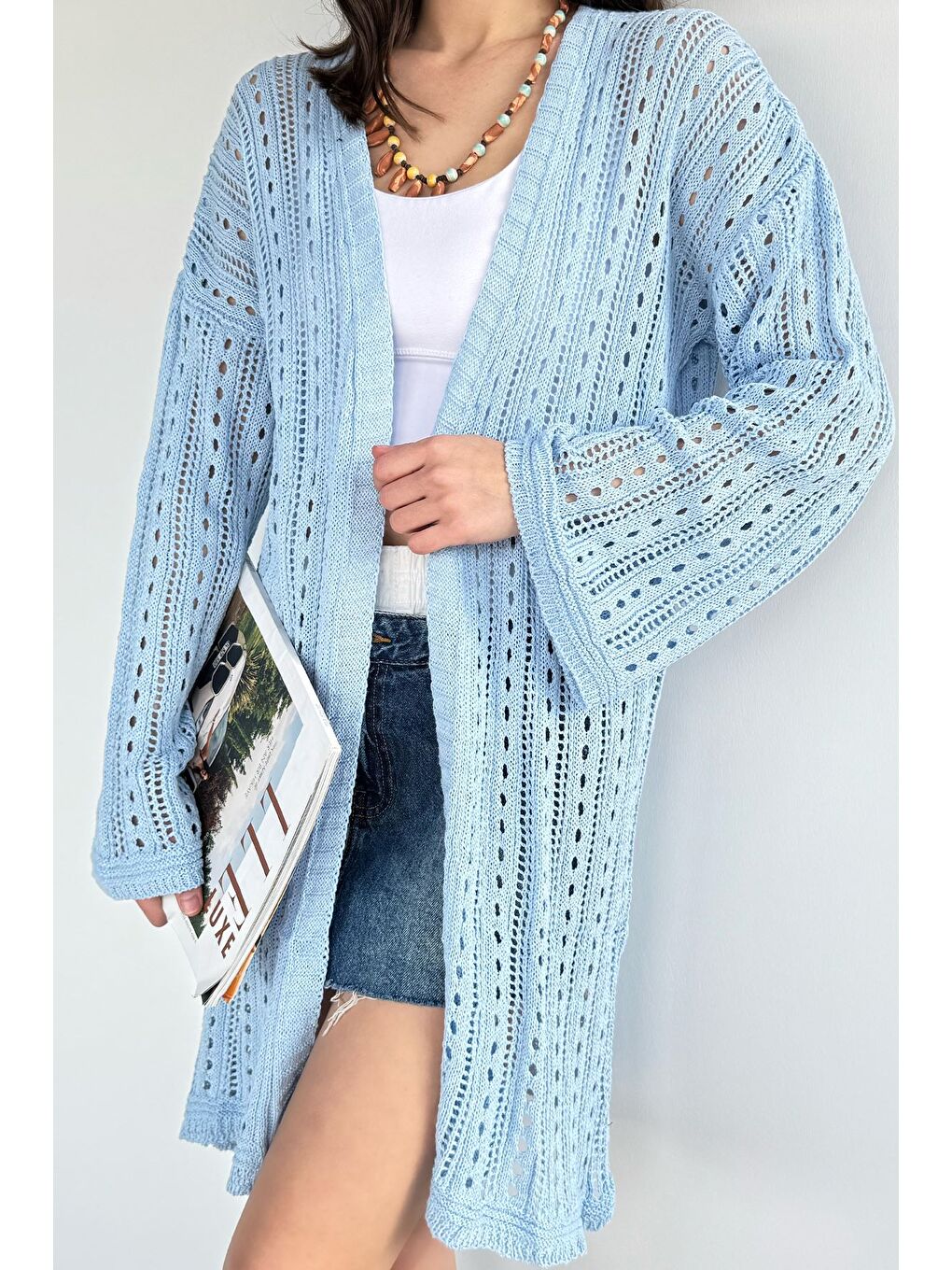 Mavi Kadın Ajurlu Triko Hırka-2