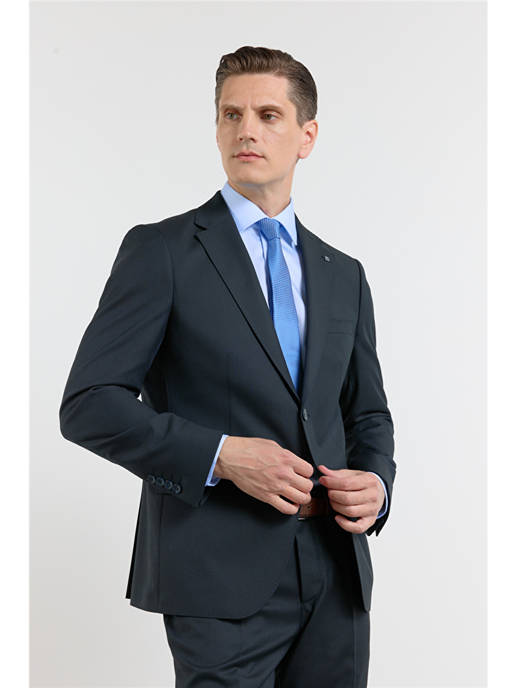 Lacivert Mono Yaka Düz Desen 6 Drop Comfort Fit Esnek Bel Takım Elbise 1001260151-3