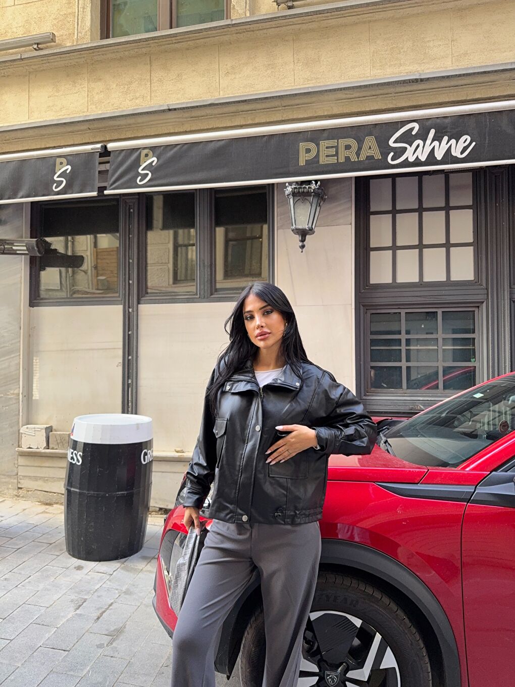 Siyah Bel Lastik Detay Deri Ceket-3