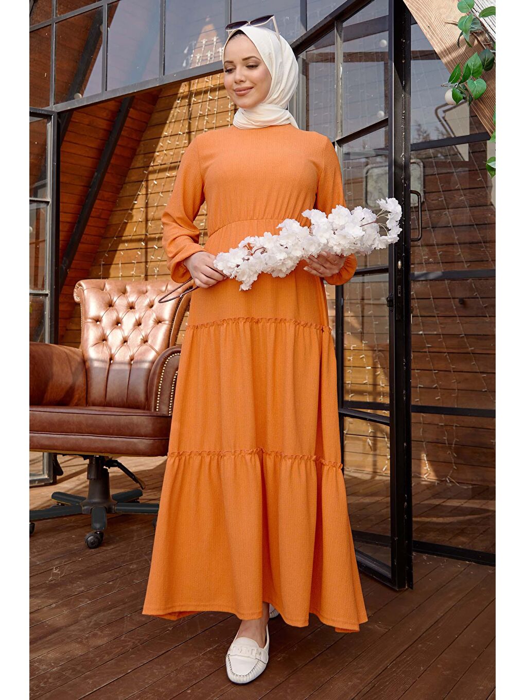 Bisiklet Yaka Kadın Turuncu Elbise - 11433-3