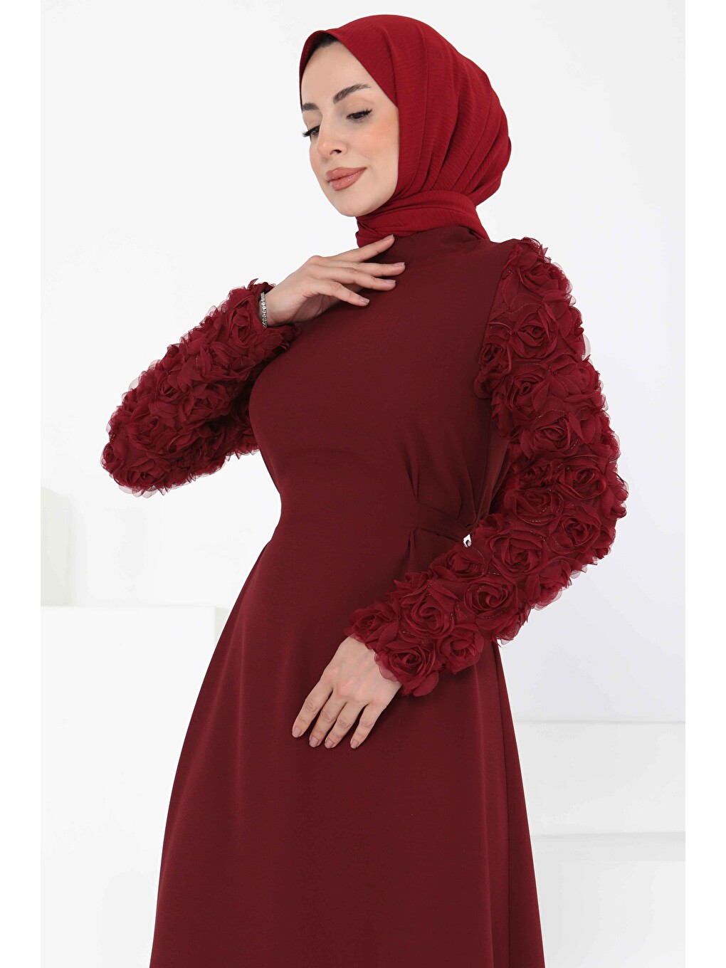 Kolu Güllü Elbise Bordo - 27185