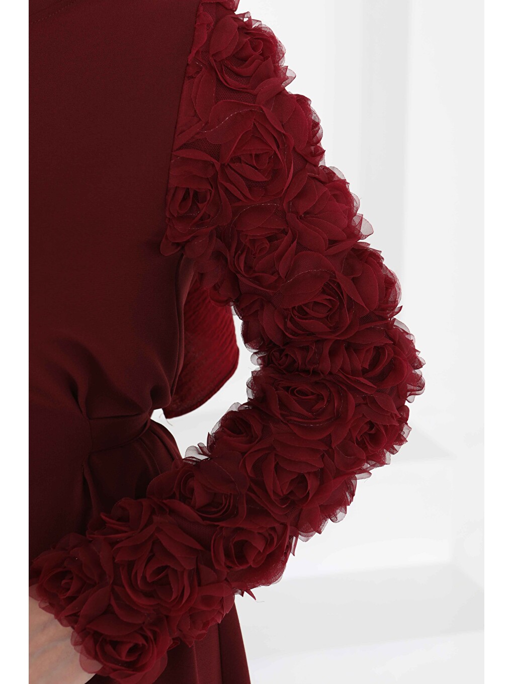 Kolu Güllü Elbise Bordo - 27185-5