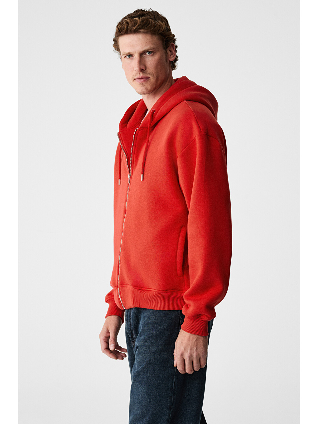 Ashby Erkek Kapüşonlu Fermuarlı Cepli Kordonlu Boxy Kalıp Kırmızı Sweatshirt-5