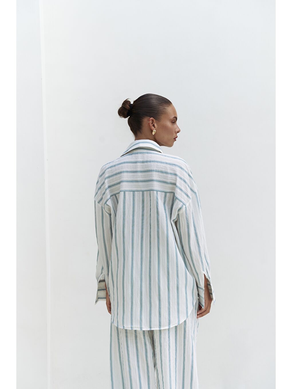 Priskiana Bağcıklı Mavi Pantolon Gömlek Takım-1