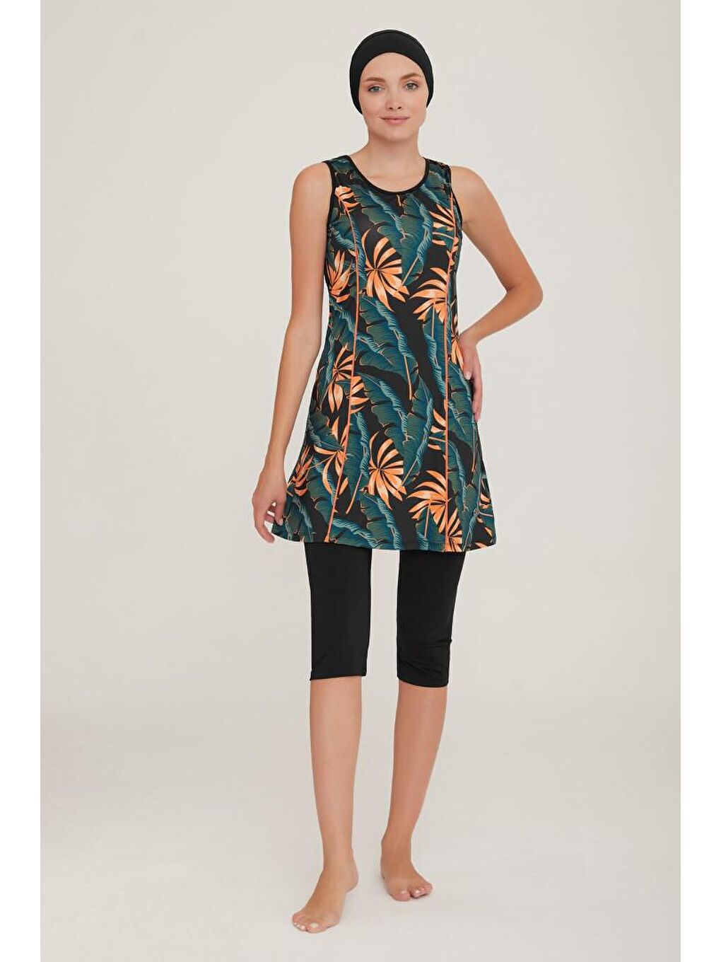 Sıfır Kol Taytlı Yarı Kapalı Mayo Agnes 8090 Siyah-1