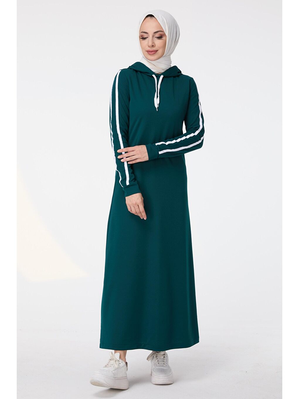 Kapüşonlu Yaka Kadın Yeşil Elbise - 13040-1