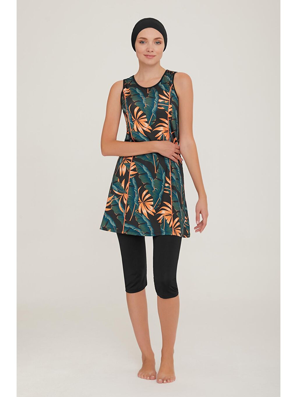 Sıfır Kol Taytlı Yarı Kapalı Mayo Agnes 8090 Siyah-2