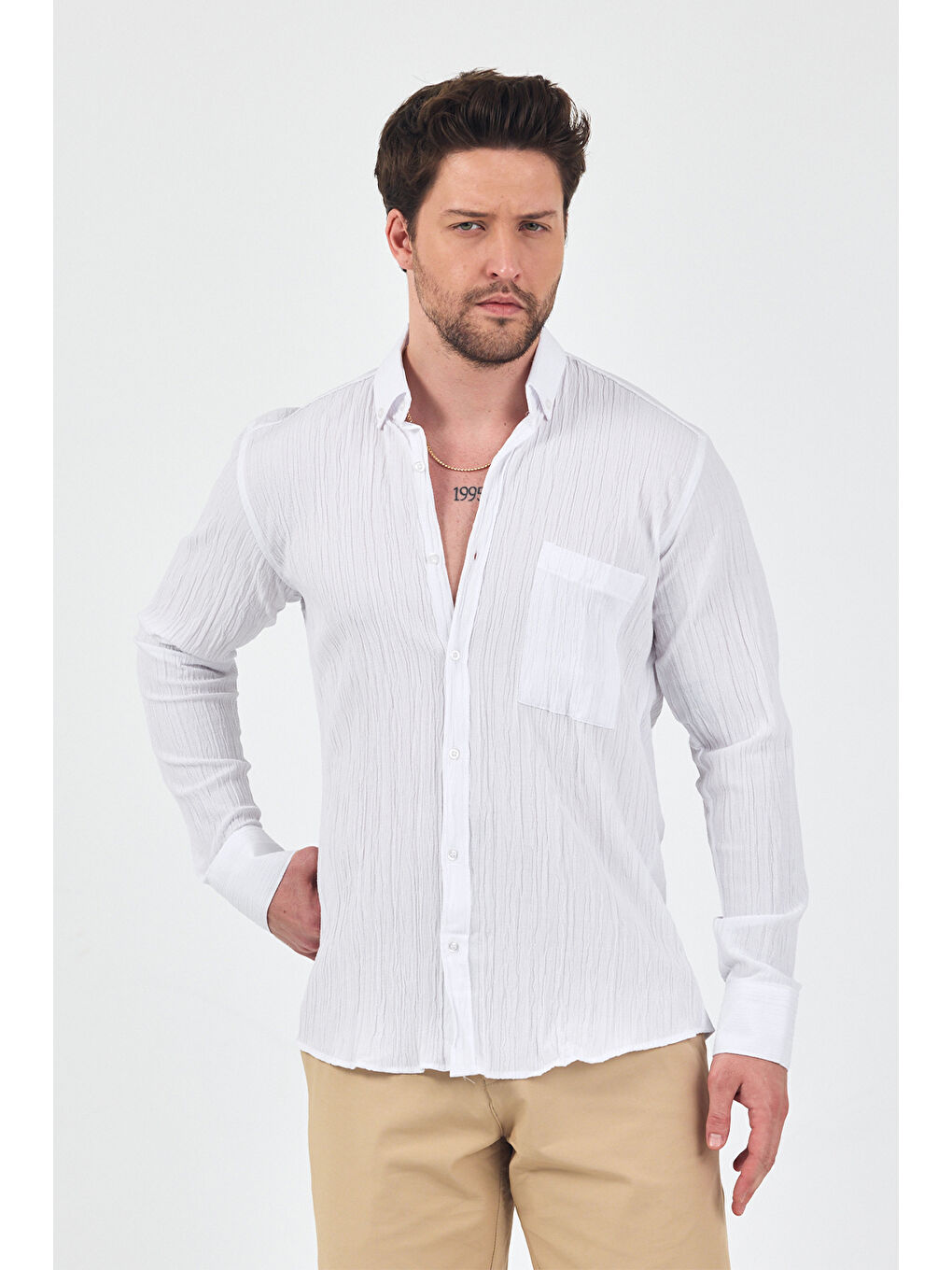 Erkek Krinkıl Beyaz Gömlek