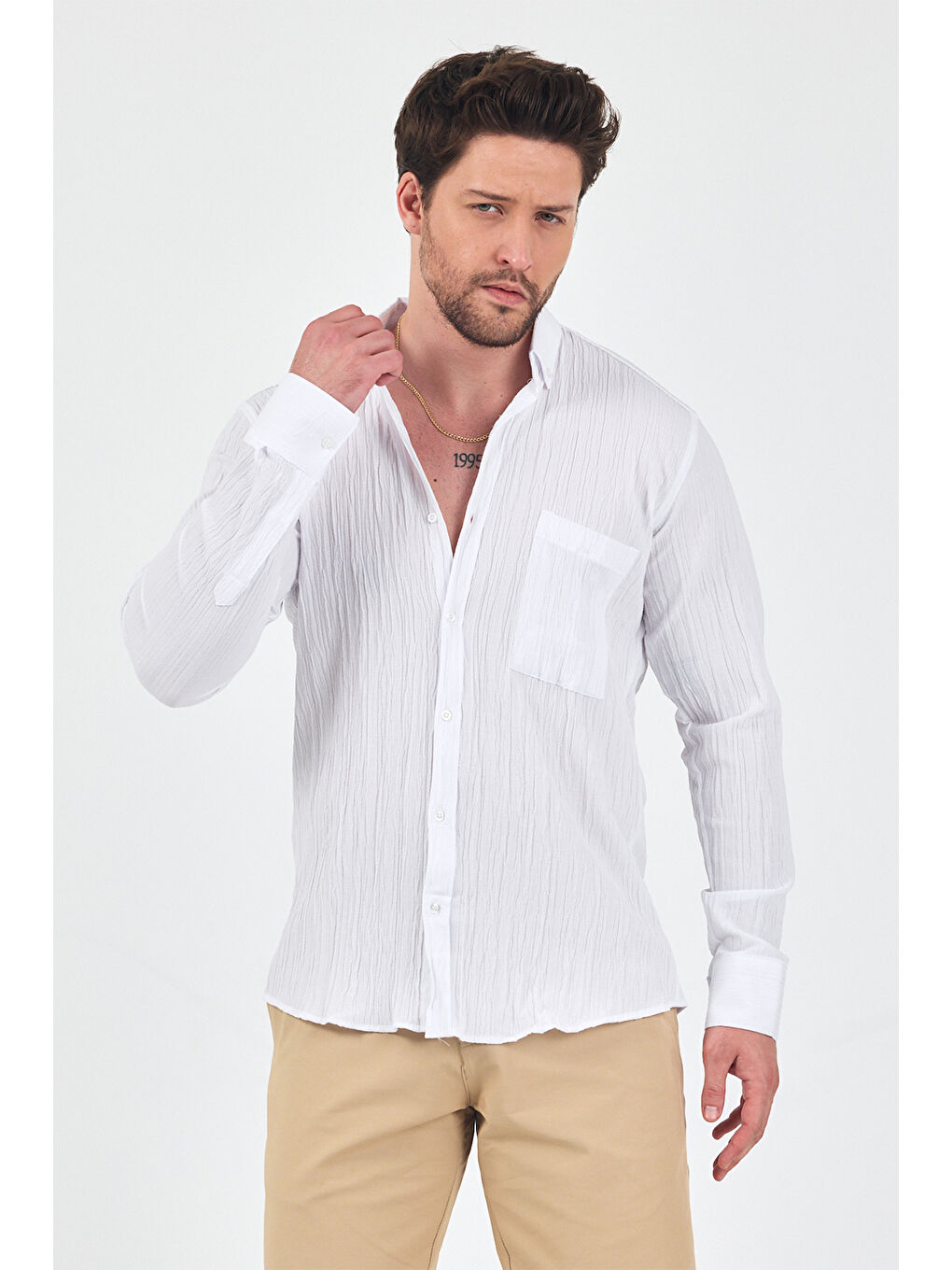 Erkek Krinkıl Beyaz Gömlek-1