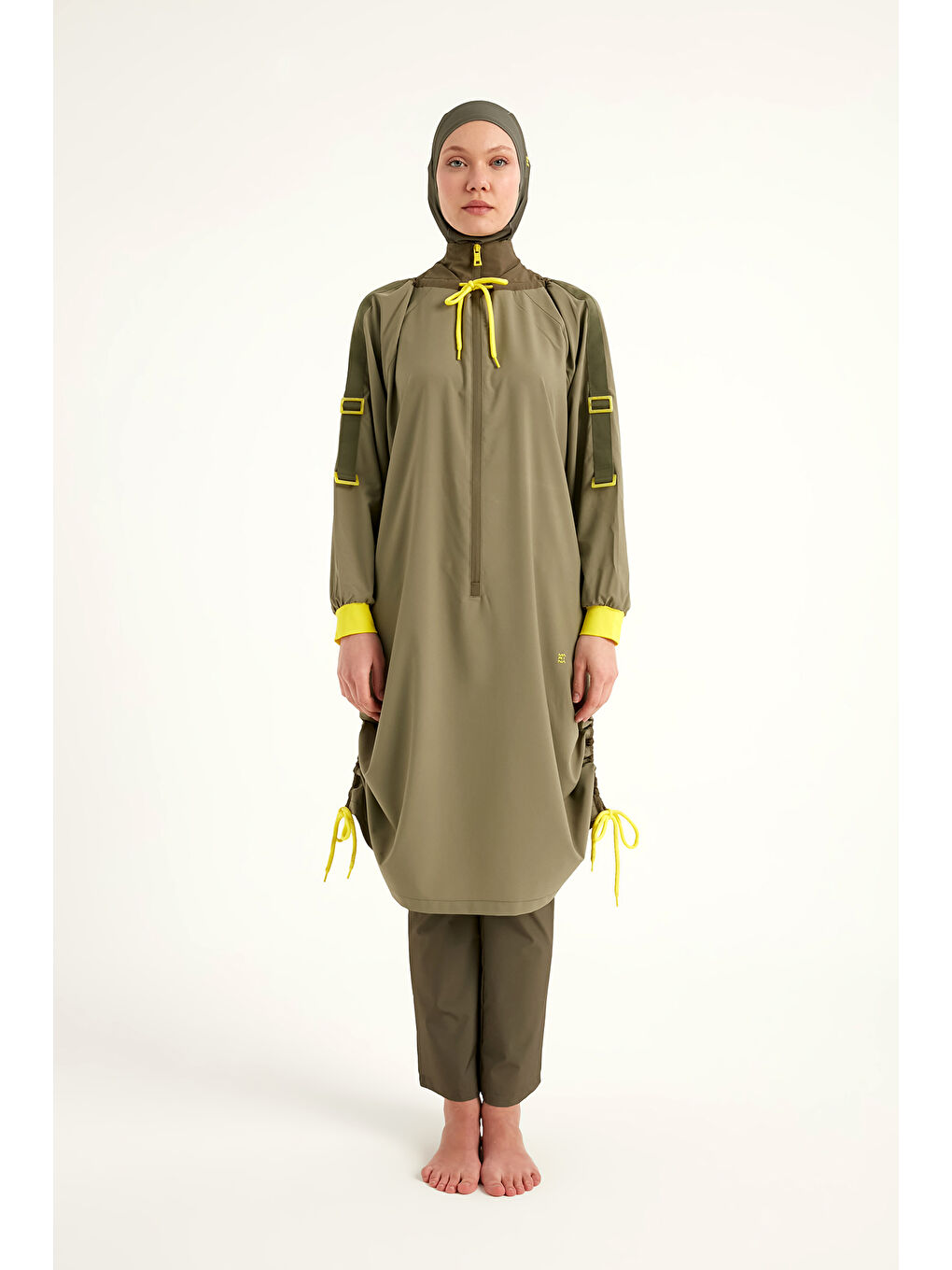 Yeşil Tam Kapalı Tesettür Mayo Su Tahliye Panelli M2524-4