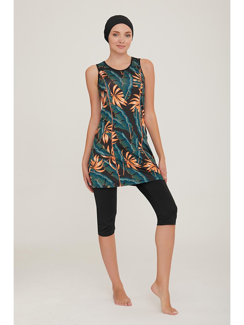 Sıfır Kol Taytlı Yarı Kapalı Mayo Agnes 8090 Siyah-3