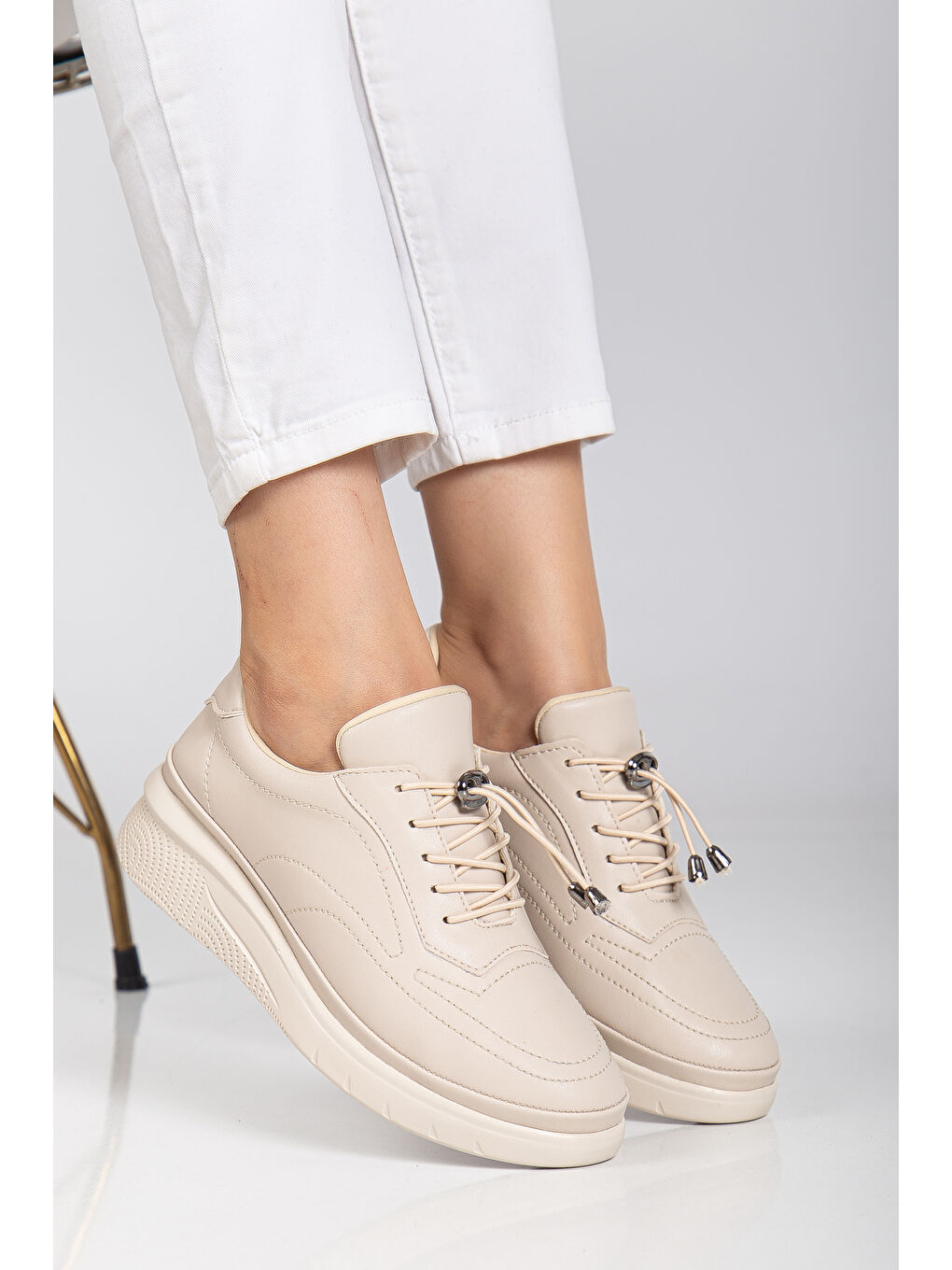 Bej D12221 Günlük Ortopedik Kadın Sneaker Spor Ayakkabı