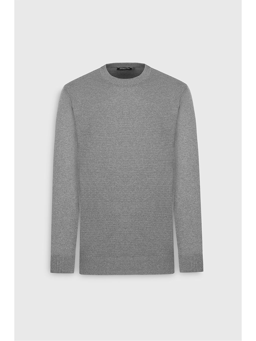 Erkek Gri Melanj Pamuklu Standart Fit Normal Kesim Bisiklet Yaka Jakarlı Triko Kazak-6